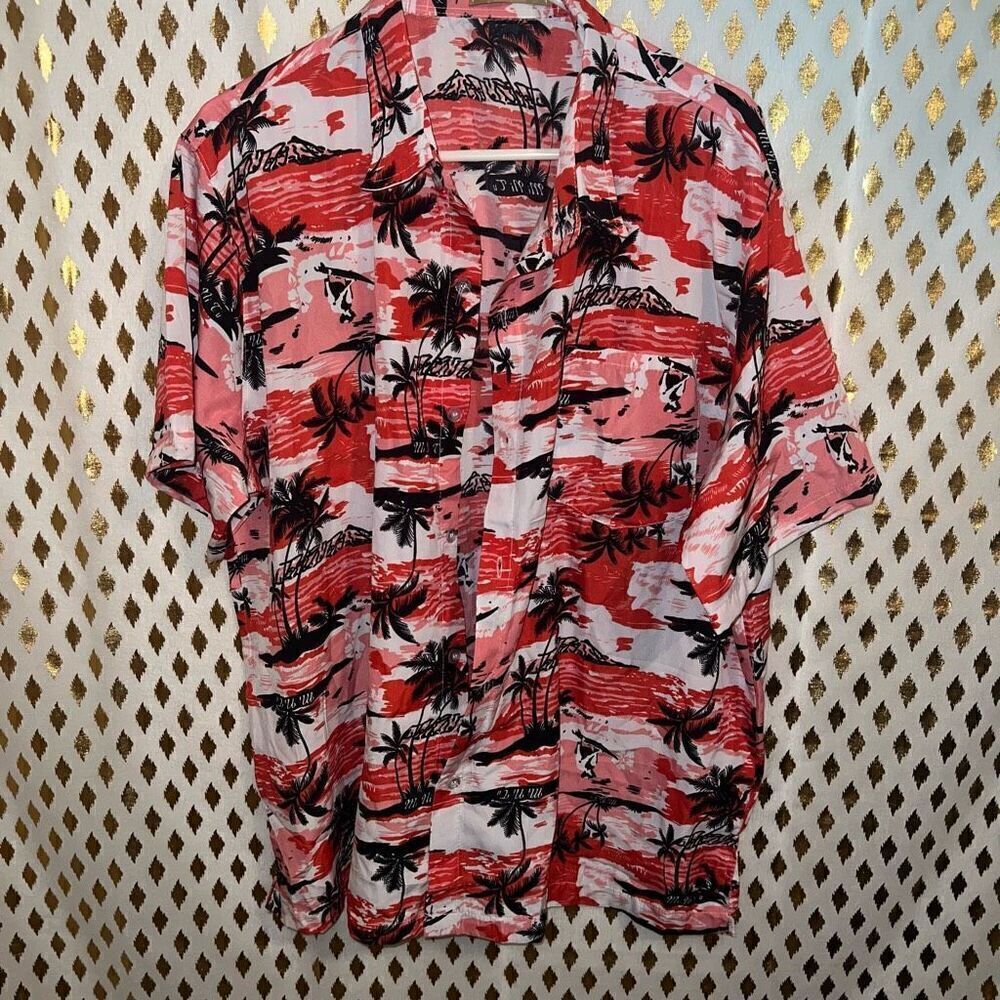 NWOT Hawaiian shirt mens Hanton red tones size XL